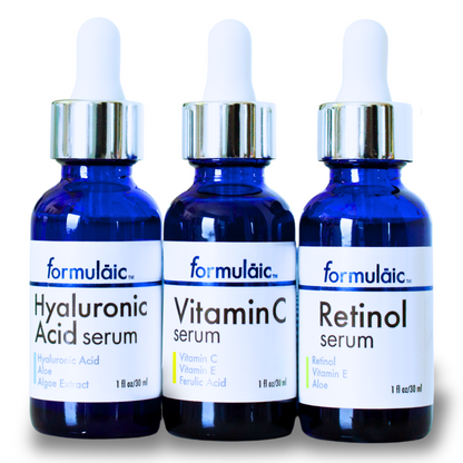 Formulaic Set of 3 Face Serums - Vitamin C, Retinol & Hyaluronic Acid Serums