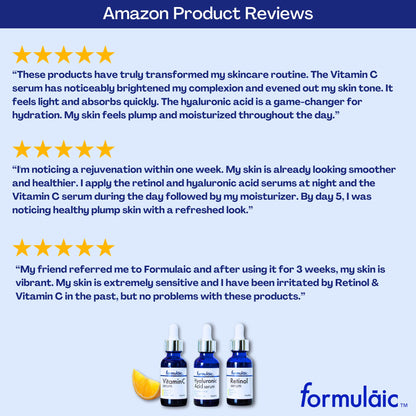 Formulaic Set of 3 Face Serums - Vitamin C, Retinol & Hyaluronic Acid Serums